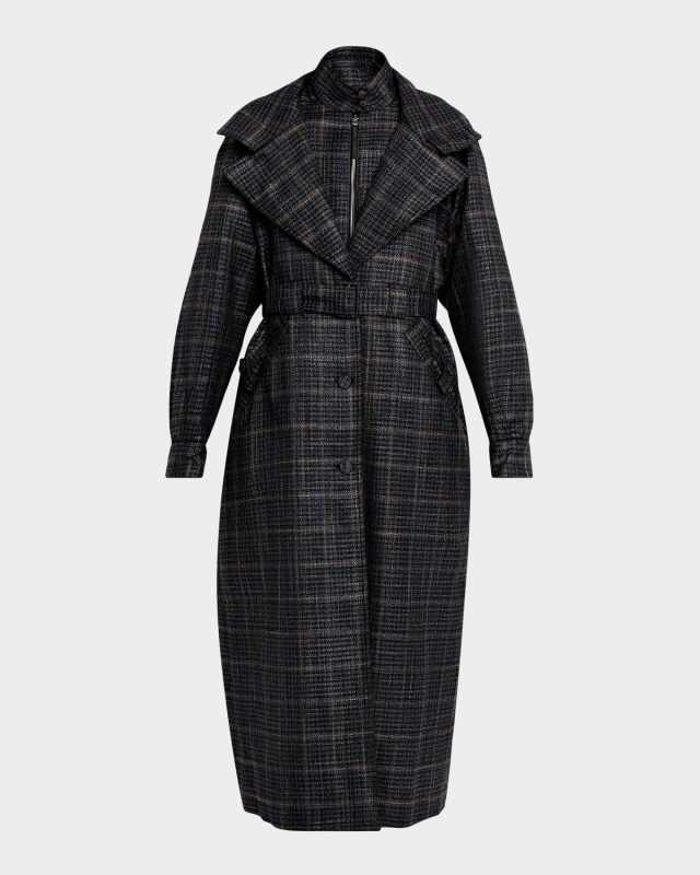 Golding Wool-Silk Plaid Trench Coat
